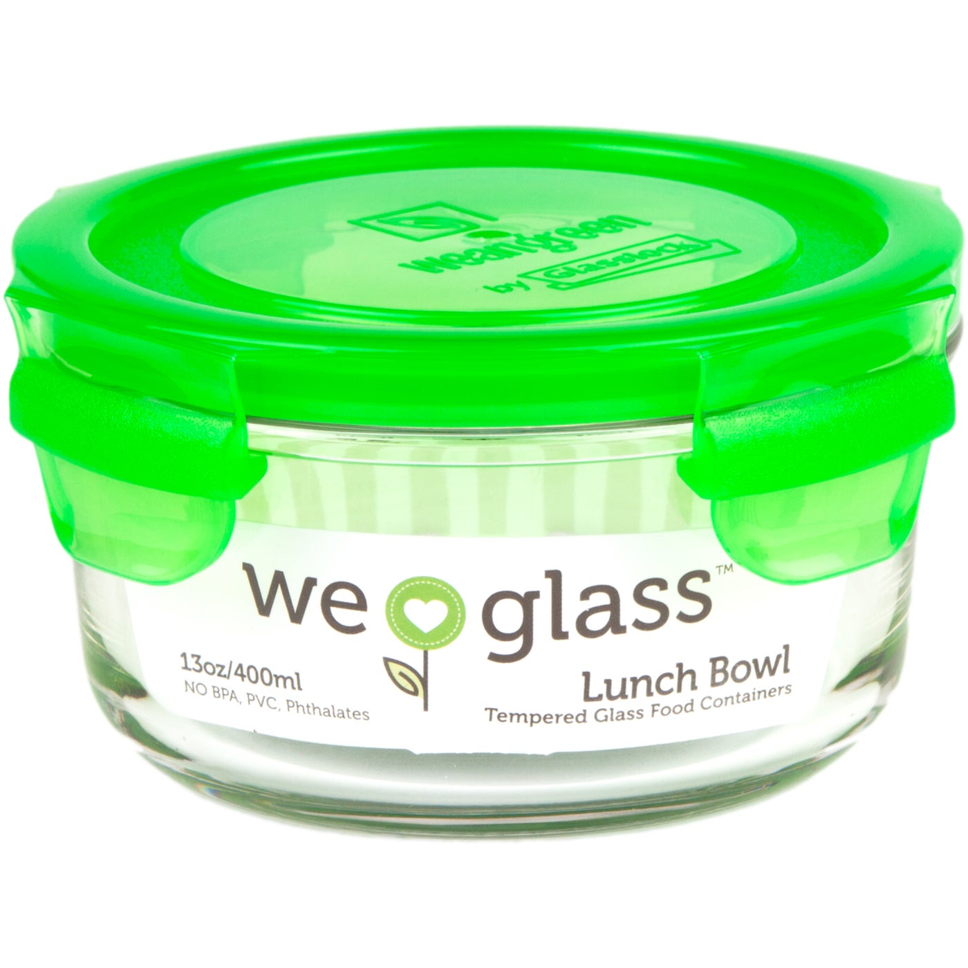 Bol en verre rond avec couvercle antifuite 12oz/370ml - Wean green