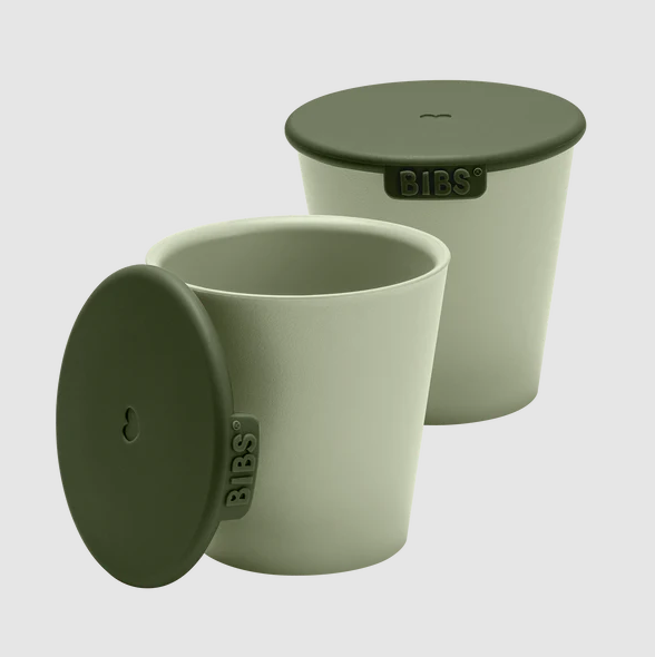 Ensemble de 2 verres avec couvercles sauge - Bibs