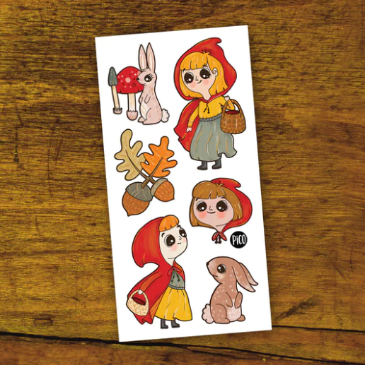 Promenade d'automne avec le chaperon rouge tatouage temporaire - Pico