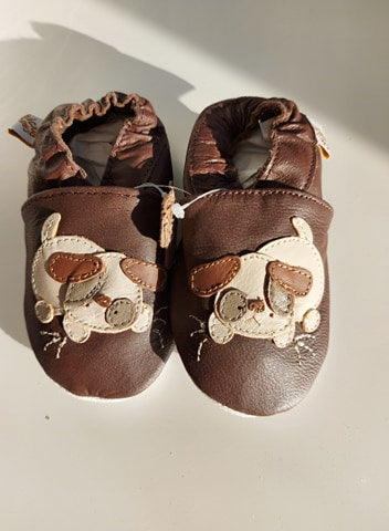 chaussures en cuir souple chien brun - Tickle toes