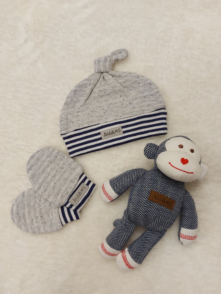 Chapeau pour bébé en coton (gris/marine)  -  Juddlies
