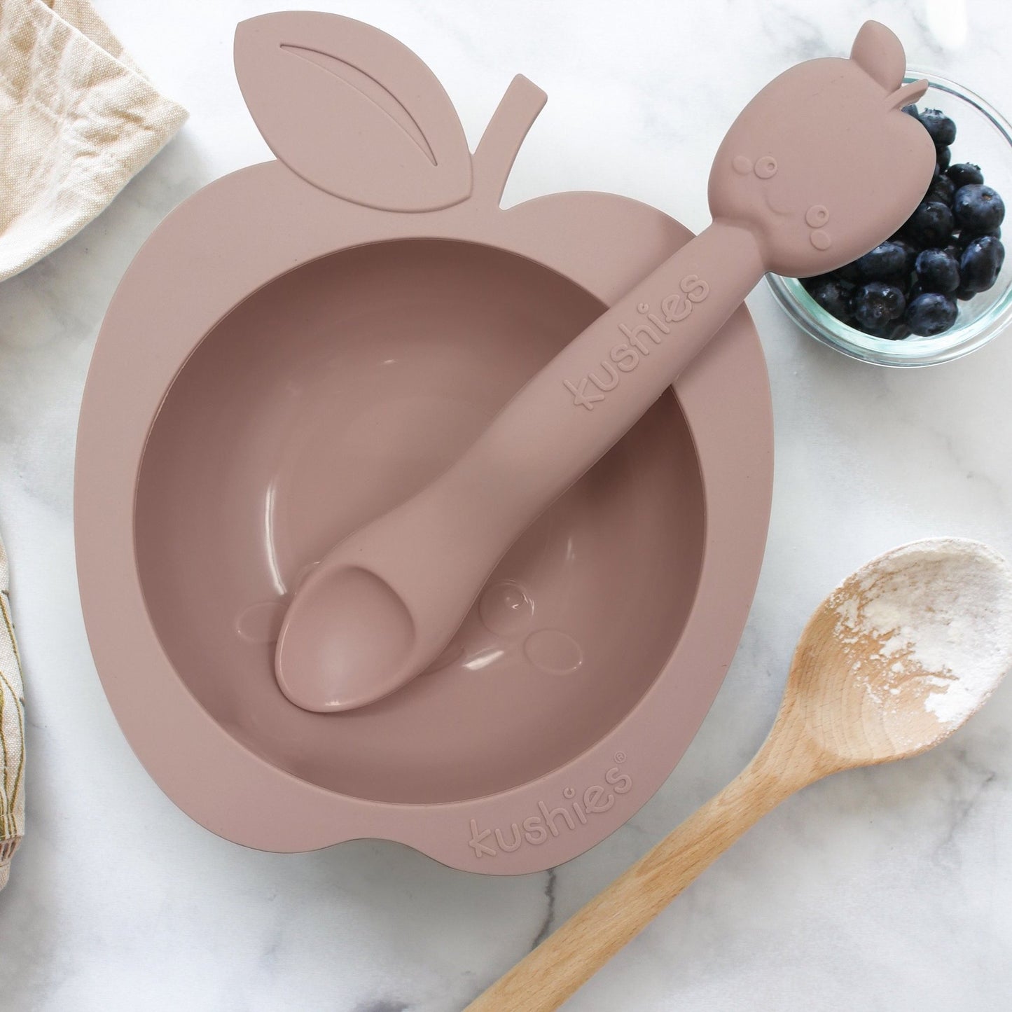 Ensemble bol et cuillère en silicone forme amusante -  Kushies